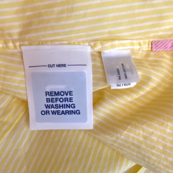 GAP Fitted Flip Cuff Boyfriend Shirt Womens 0 Yellow Striped Button Front Masc - Picture 7 of 7
